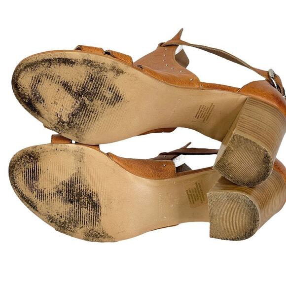 Emanuele Crasto Cage Sandal Studded Strappy SZ 10 Brown Leather Block Heeled - Picture 6 of 9